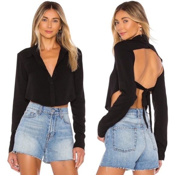 Superdown Caleb Open Back Button Down Crop Top - Picture 1 of 13